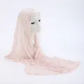 Women lightweight pink crinkled lace scarf hijab summer sun protection shawl long veil. - 20