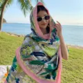Floral print beach scarf lightweight summer sun protection head wrap stylish vacation shawl for women - 2323
