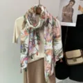 Spring summer floral print lightweight scarf elegant tassel shawl sunscreen accessory - Color 4