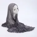 Grey crinkled sheer shawl hijab lightweight summer sun protection gauze scarf detail. - 21