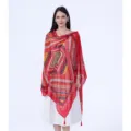 Red ethnic style shawl with Chinese frog buttons, lightweight breathable cape for women. - Ethnic