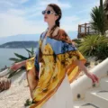 Floral large square scarf shawl versatile neckerchief for women stylish daily wear accessory - Style 2