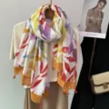 Floral print scarf, lightweight cotton linen feel wrap for summer travel sun shawl. - Color 5