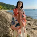 Sciarpa mare stampa floreale vacanza protezione solare foulard donna stola estiva leggera - Stile 2322