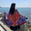 Stunning printed beach shawl and sun protection scarf for women, elegant travel vacation accessory. - Style 2301