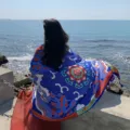 Boho beach shawl for women, ethnic print sun protection scarf, lightweight summer wrap. - Style 2302