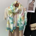 Floral Print Cotton Linen Scarf Tassel Shawl Spring Summer Beach Sunscreen Wrap Style - Color 7