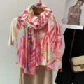 Lightweight printed floral scarf with tassels, elegant spring and summer fashion accessory. - Color 9