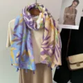 Spring summer floral print shawl elegant versatile lightweight cotton linen feel scarf - Color 10
