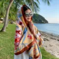Fashion floral print sun protection beach scarf, stylish tropical design shawl for women - 8818212