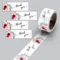 Rectangle thank you stickers roll with floral watercolor rose design for gift wrapping and baking. - 120 Stickers/Roll / CT-01
