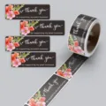 Rectangular thank you stickers with floral design, ideal for gift sealing and bakery packaging. - 120 Stickers/Roll / CT-02