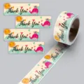 Detailed view of rectangular thank you stickers roll, cute whale design, coated paper label for gifts. - 120 Stickers/Roll / CT-05