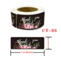 Roll of black thank you floral stickers, 7.5x2.5cm sealing labels for orders and packaging. - CT-03 7.5cm*2.5cm