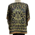Detailed shot of the black and gold baroque print top showing intricate ornate gold patterns. - 90x60cm Loose Short Style / Tops / Black Gold Totem