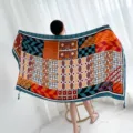 Ethnic geometric colorblock scarf shawl women sun protection travel silk scarf drape warm wrap - Over 175cm / L267