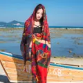 Ethnic style paisley print beach shawl and lightweight sun protection scarf for women. - Classic Paisley Red