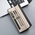 Luxury business gift pen set with black ballpoint pen and two refills in gift box. - Black Pen with Gold Clip and Double Refill Pen Box