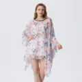 Summer floral print chiffon kaftan beach cover up dress, loose loose fit elegant tunic. - Dresses / Style 3