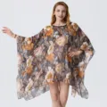 Chic floral print chiffon beach cover-up batwing sleeve sundress for summer holiday vacation. - Dresses / Style 4