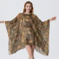 Detailed view of the vintage floral print chiffon beach cover-up with loose draped sleeves. - Dresses / Style 5