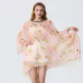 Detailed view of women's floral print chiffon beach cover-up, loose casual summer resort dress. - Dresses / Style 11