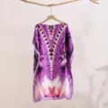 Purple tie-dye sun protection shawl detail, lightweight smooth fabric, elegant summer drape. - 39