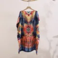 Detailed view of women colorful tie-dye print sheer shawl cover-up showing vibrant artistic pattern. - 36