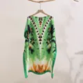 Green printed sun protection cape detail, loose summer shawl hanging display, fabric. - 35