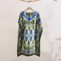 Blue Green Tie Dye Off Shoulder Sun Protection Shawl Summer Faux Silk Loose Cover Up - 34