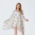 Été femmes impression de feuille transparente poncho robe décontracté plage haut ample en mousseline - 10