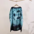 Detailed view of the blue and black tie-dye boat neck sun protection shawl, elegant drape. - 32