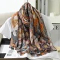 Large imitation silk floral scarf for women, elegant vintage shawl for spring, summer and autumn. - 7