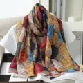 Summer imitation silk fashion printed scarf shawl for women, versatile and elegant daily wear. - 1