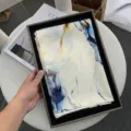 Blue Abstract Imitation Silk Scarf Luxury Jacquard Shawl Elegant Fluid Art Variant - Style 4