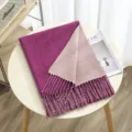 Reversible two-tone cashmere-feel winter scarf detail with elegant fringe and cozy setup. - Style 6