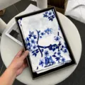 Women's blue and white floral imitation silk scarf elegant spring autumn fashion jacquard shawl - Style 7