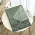 Solid color reversible cashmere feel fringe scarf for women, cozy winter warm shawl. - Style 2