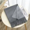 Cozy grey double-sided cashmere-feel tassel scarf for women, warm winter fashion accessory. - Color 29