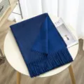 Cozy blue reversible cashmere feel winter scarf with elegant fringe for daily autumn warmth. - Color 23