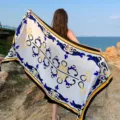 Summer beach scarf women sun protection shawl vacation travel print silk beach towel - No. 2