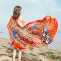 Ethnic style long beach towel scarf, colorful geometric printed lightweight summer shawl. - L192