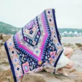 Vibrant ethnic geometric print beach towel scarf for women, stylish oversized travel shawl. - Over 175cm / L188