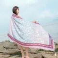 Beautiful ethnic style beach scarf detail shot, lightweight long design with elegant floral print. - L183