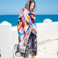 Foulard en coton à imprimé géométrique coloré pour femme, châle d'été style ethnique. - 8818211