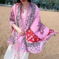 Women Ethnic Style Pink Sunscreen Shawl Tassel Scarf Beach Vacation Fashion Accessory - 312