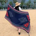 Retro ethnic style cotton linen beach shawl, sun protection scarf for women travel photography. - 313