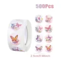 500pcs roll butterfly flower stickers adhesive labels decorative craft seals 2.5cm wide - Pink