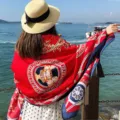 Summer baroque print beach scarf shawl, retro style sun protection large hijab for women. - Style 11