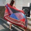 Ethnic style imitation silk scarf, long vintage floral boho beach shawl and wrap for women. - Variant 213
